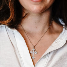 Load image into Gallery viewer, ITI NYC Budded Cross Pendant with Cubic Zirconia in Sterling Silver
