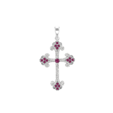 Load image into Gallery viewer, ITI NYC Budded Cross Pendant with Pink Cubic Zirconia in Sterling Silver
