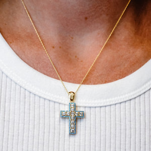 ITI NYC Classic Cross Pendant with Light Blue Cubic Zirconia in Sterling Silver