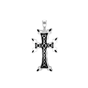 ITI NYC Armenian Cross Pendant with Black Enamel in Sterling Silver