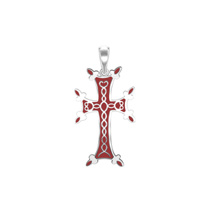 ITI NYC Armenian Cross Pendant with Red Enamel in Sterling Silver