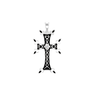 ITI NYC Armenian Cross Pendant with Cubic Zirconia and Black Enamel in Sterling Silver