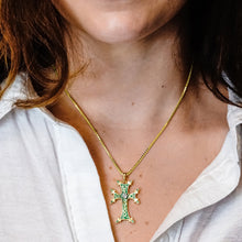 Load image into Gallery viewer, ITI NYC Armenian Cross Pendant with Cubic Zirconia and Green Enamel in Sterling Silver
