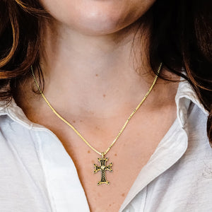 ITI NYC Armenian Cross Pendant with Cubic Zirconia and Black Enamel in Sterling Silver