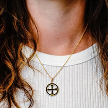 Load image into Gallery viewer, ITI NYC Pommee Cross Pendant Medallion with Black Enamel in Sterling Silver
