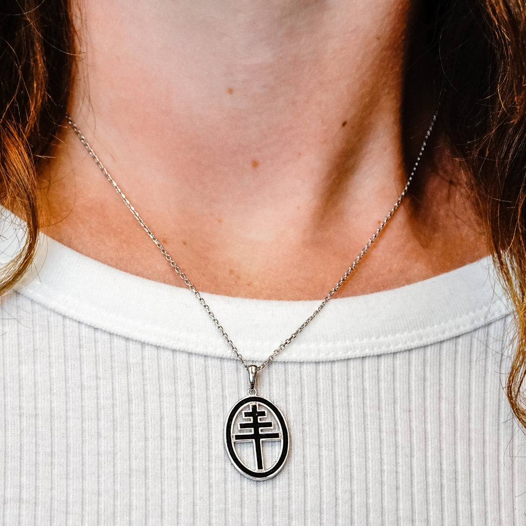 ITI NYC Papal Cross Pendant Medallion with Black Enamel in Sterling Silver