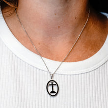 Load image into Gallery viewer, ITI NYC Calvary Cross Pendant Medallion with Black Enamel in Sterling Silver
