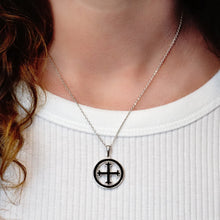 Load image into Gallery viewer, ITI NYC Fleury Cross Pendant Medallion with Black Enamel in Sterling Silver
