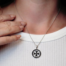 Load image into Gallery viewer, ITI NYC Maltese Cross Pendant Medallion with Black Enamel in Sterling Silver
