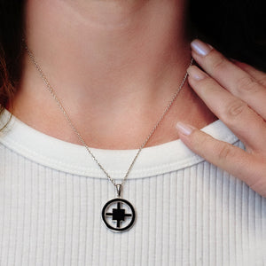 ITI NYC Quadrate Cross Pendant Medallion with Black Enamel in Sterling Silver