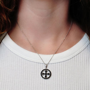 ITI NYC Patonce Cross Pendant Medallion with Black Enamel in Sterling Silver
