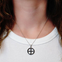 Load image into Gallery viewer, ITI NYC Moline Cross Pendant Medallion with Black Enamel in Sterling Silver

