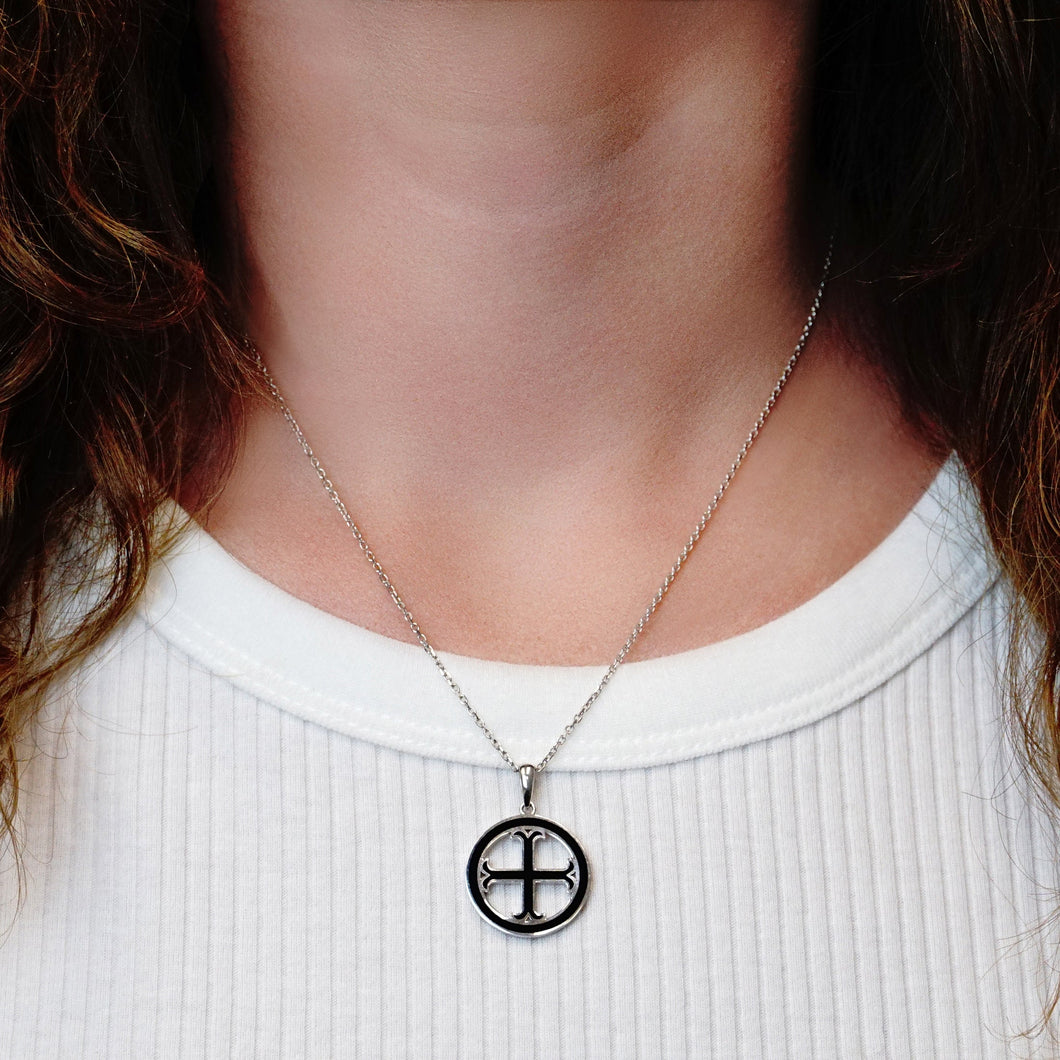 ITI NYC Moline Cross Pendant Medallion with Black Enamel in Sterling Silver