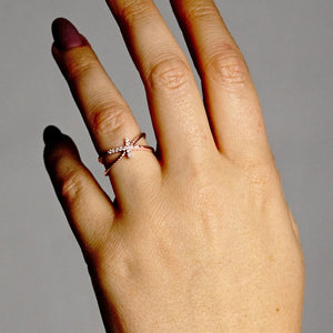 Stackable Stones Cross Ring with Infinity Design in 14K Gold