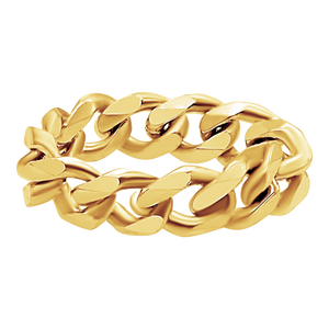Bowery Hollow Curb Chain Ring in 14K Yellow Gold
