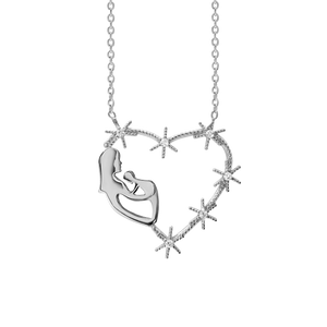 Heart with Mother and Fetus Necklace with Cubic Zirconia in Sterling Silver (23 x 23mm)