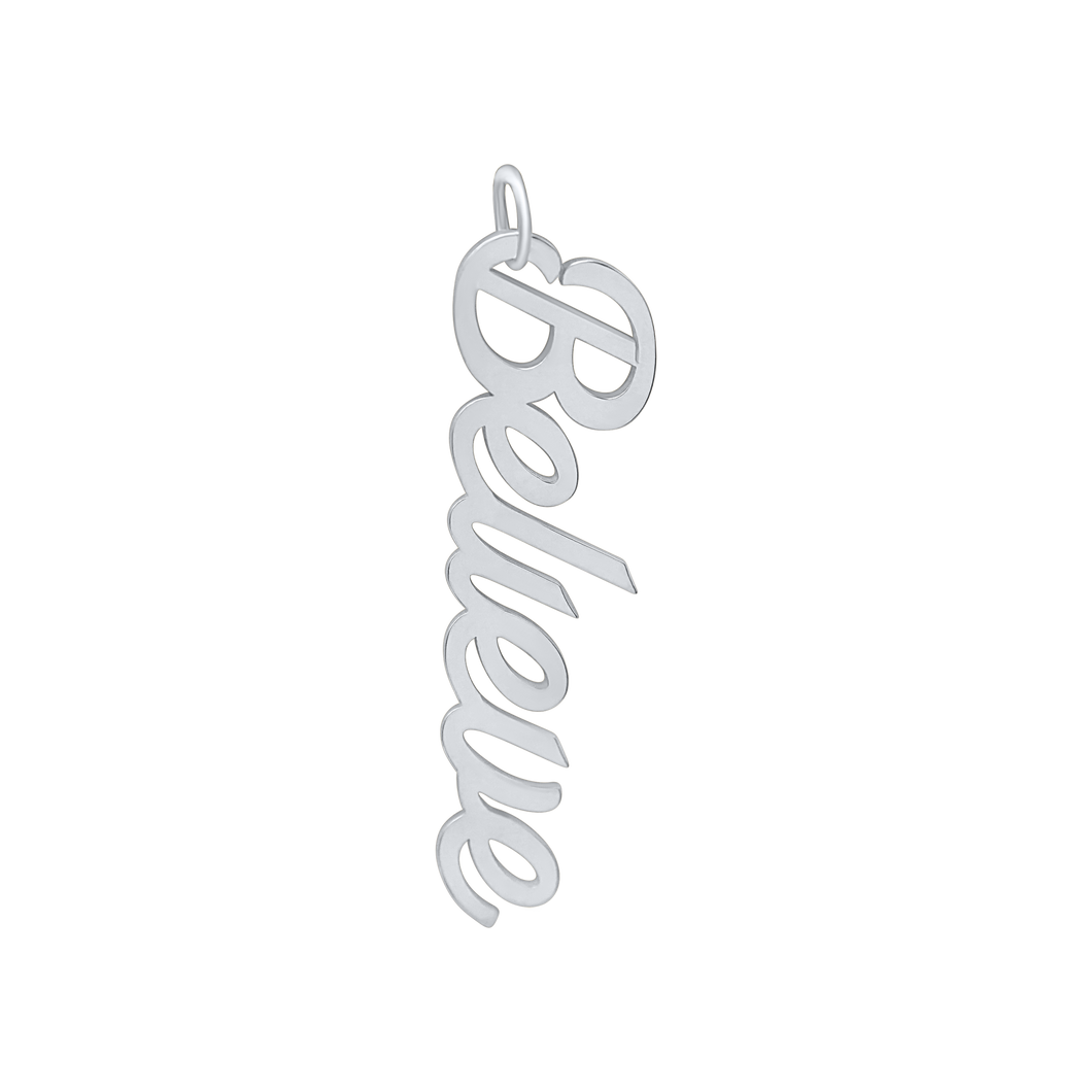 Believe Name Plate Charm in Sterling Silver