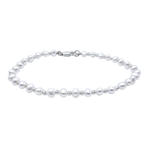 Organic Freshwater Pearl Beaded Anklet in Sterling Silver