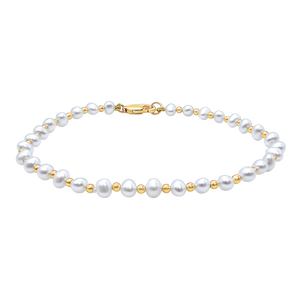 Organic Freshwater Pearl Beaded Anklet in Gold-Filled