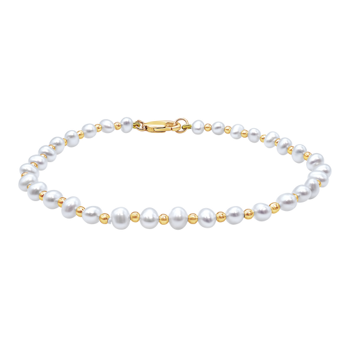 Organic Freshwater Pearl Beaded Anklet in 14K Yellow Gold
