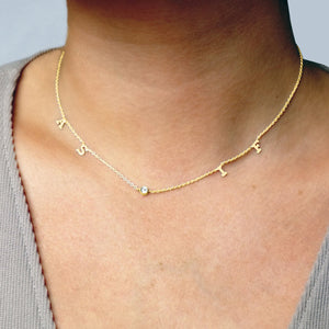 Hanging Initial Necklace with Center Stone in 14K Yellow Gold