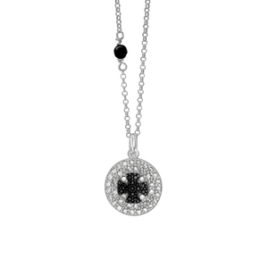 Cross Disk Necklace with Cubic Zirconia in Sterling Silver (14 x 14mm)