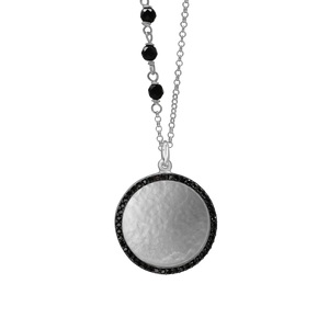 Large Disk Necklace with Cubic Zirconia in Sterling Silver (27 x 21mm)