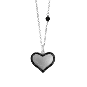 Heart Disk Necklace with Cubic Zirconia in Sterling Silver (20 x 18mm)