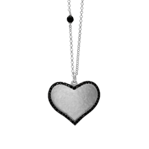 Large Heart Disk Necklace with Cubic Zirconia in Sterling Silver (25 x 25mm)