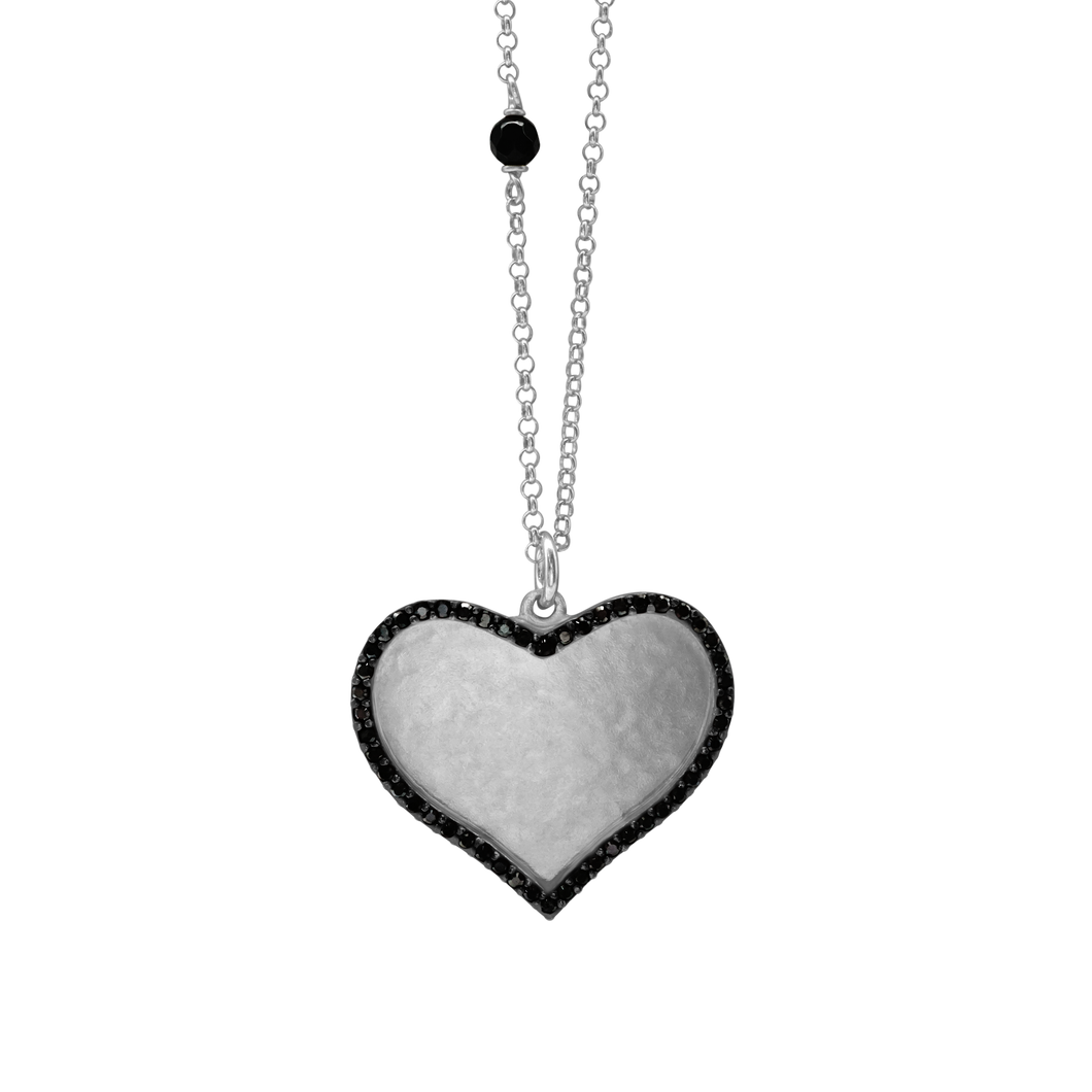 Large Heart Disk Necklace with Cubic Zirconia in Sterling Silver (25 x 25mm)