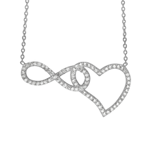 Load image into Gallery viewer, Intertwined Infinity and Heart Necklace with Cubic Zirconia in Sterling Silver (32 x 16mm)

