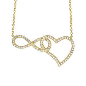 Intertwined Infinity and Heart Necklace with Cubic Zirconia in Sterling Silver (32 x 16mm)