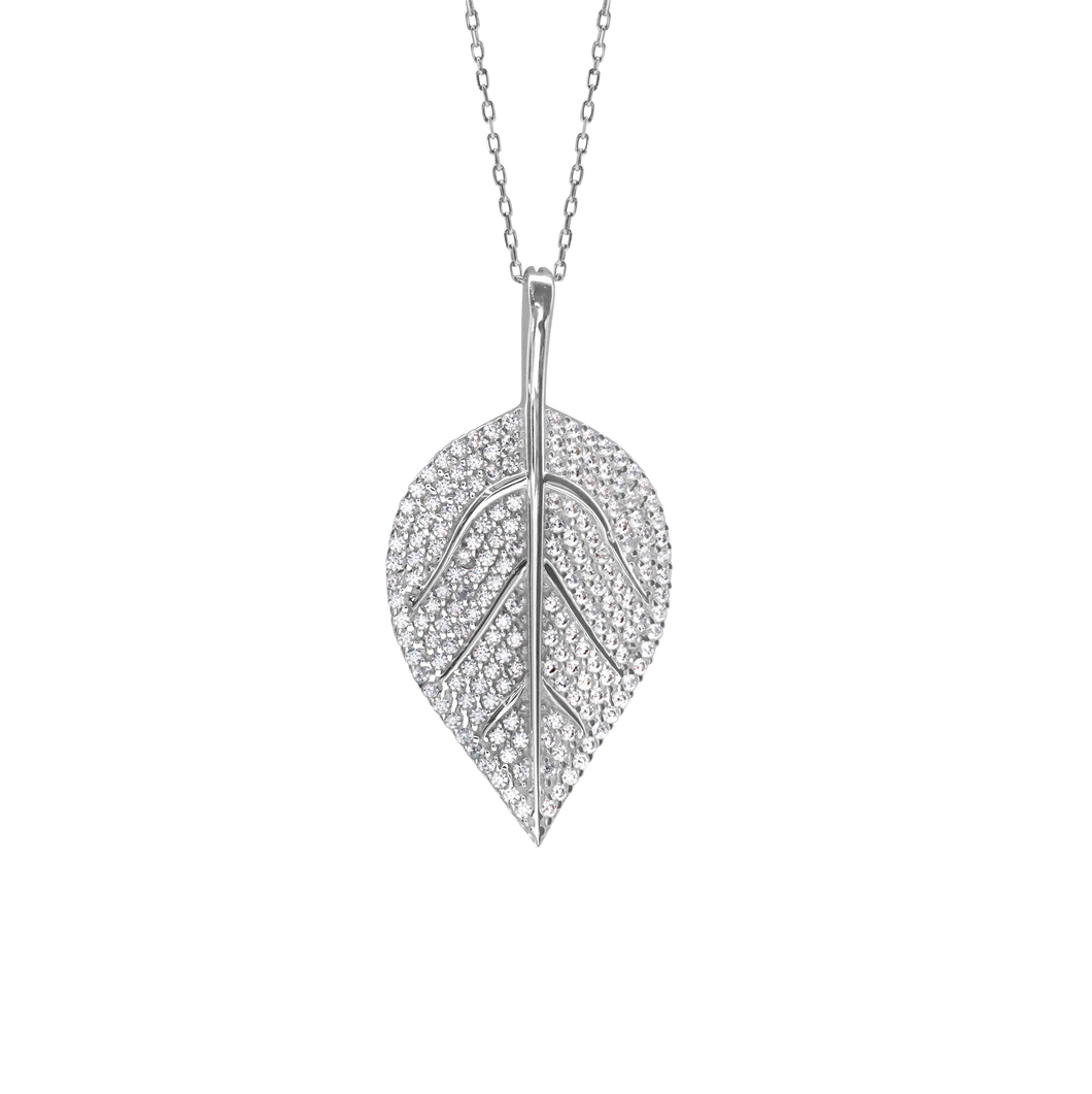 Diamond Leaf Necklace in Sterling Silver (37 x 19mm)