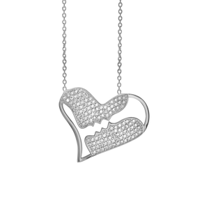 Heart & Kissing Faces Necklace in Sterling Silver (22 x 26mm)