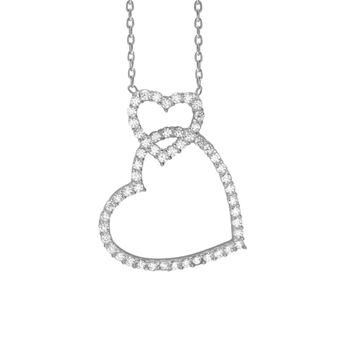 Intertwined Hearts Necklace with Cubic Zirconia in Sterling Silver (24 x 18mm)