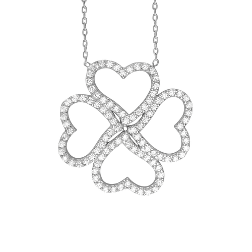 Clover of Hearts Necklace with Cubic Zirconia in Sterling Silver (25 x 25mm)