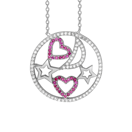 Heart, Moon & Stars Necklace in Sterling Silver (25 x 25mm)