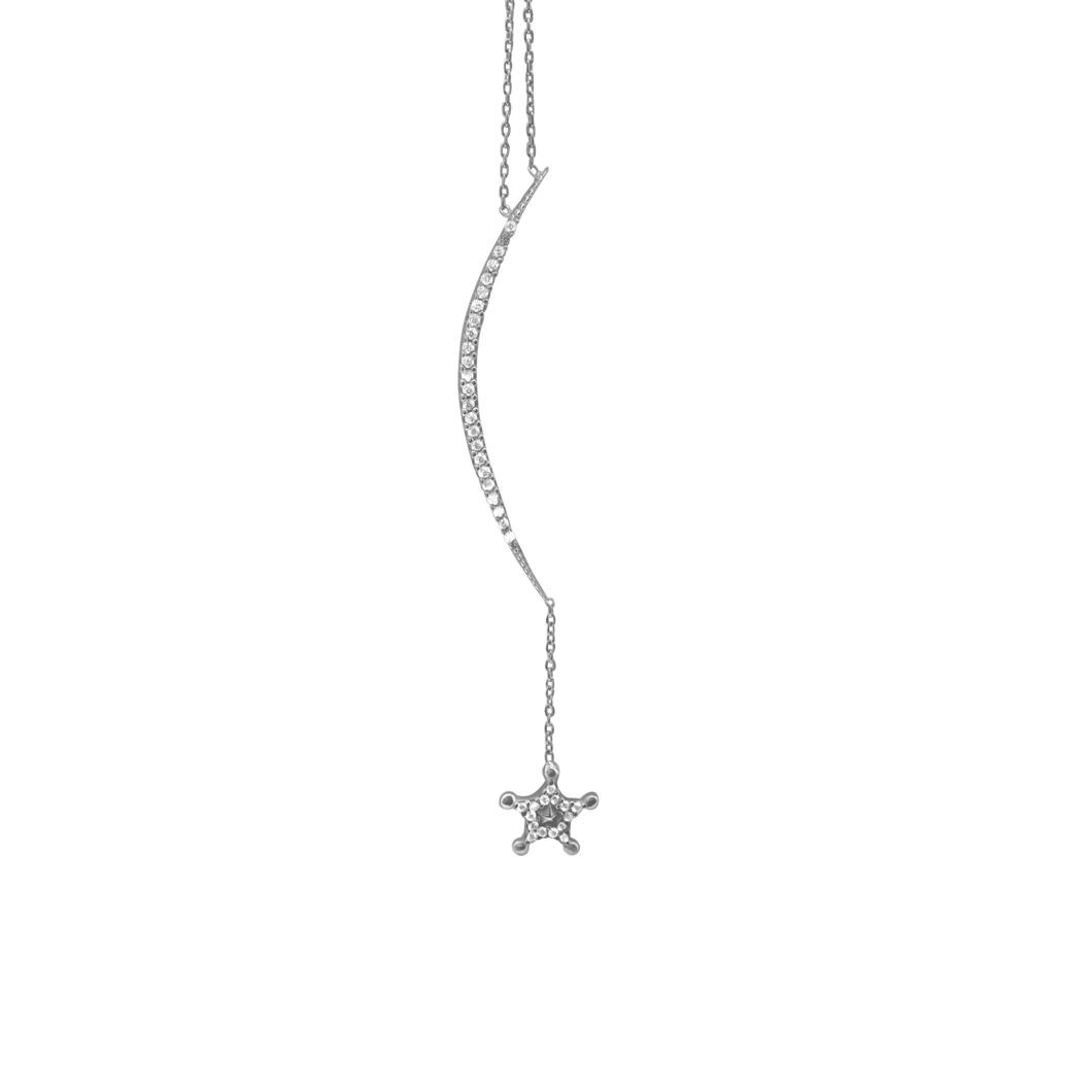 Moon & Shooting Star Necklace in Sterling Silver (73 x 2mm)