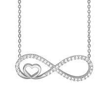 Load image into Gallery viewer, Infinity with Small Heart Necklace with Cubic Zirconia in Sterling Silver (29 x 10mm)
