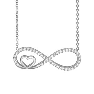 Infinity with Small Heart Necklace with Cubic Zirconia in Sterling Silver (29 x 10mm)