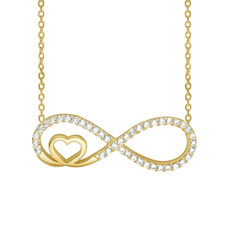 Infinity with Small Heart Necklace with Cubic Zirconia in Sterling Silver (29 x 10mm)