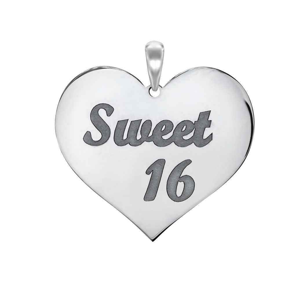 Sweet Sixteen Heart  Disc Script Charm (27 x 28mm)