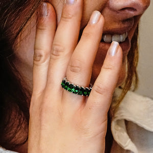 Big City Baguette Eternity Bands with Green Stones