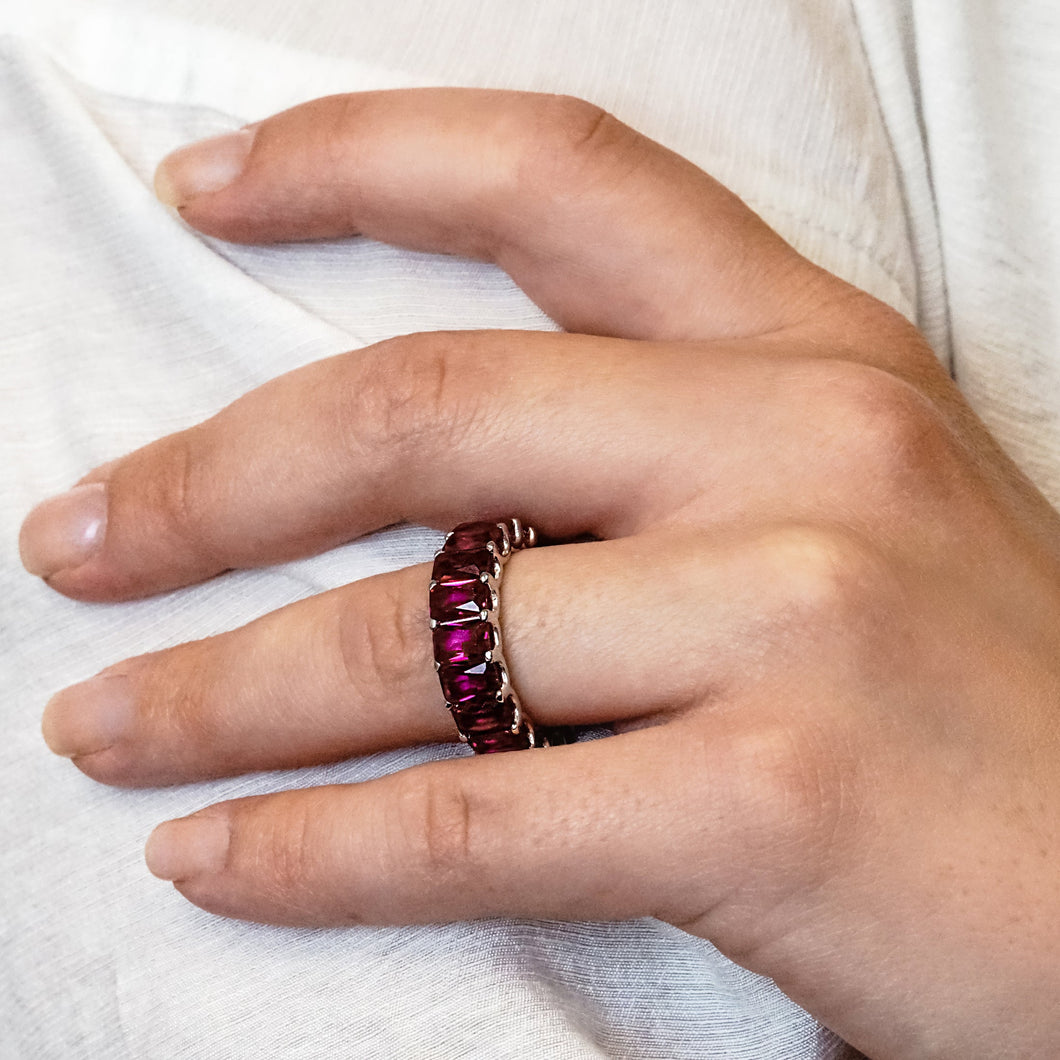 Big City Baguette Eternity Bands with Red Stones