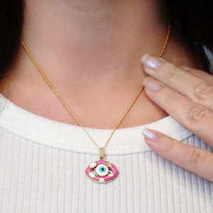 ITI NYC Evil Eye Pendant with Pink and White Enamel in Sterling Silver