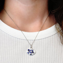 Load image into Gallery viewer, ITI NYC Evil Eye Pendant with Dark Blue and White Enamel in Sterling Silver
