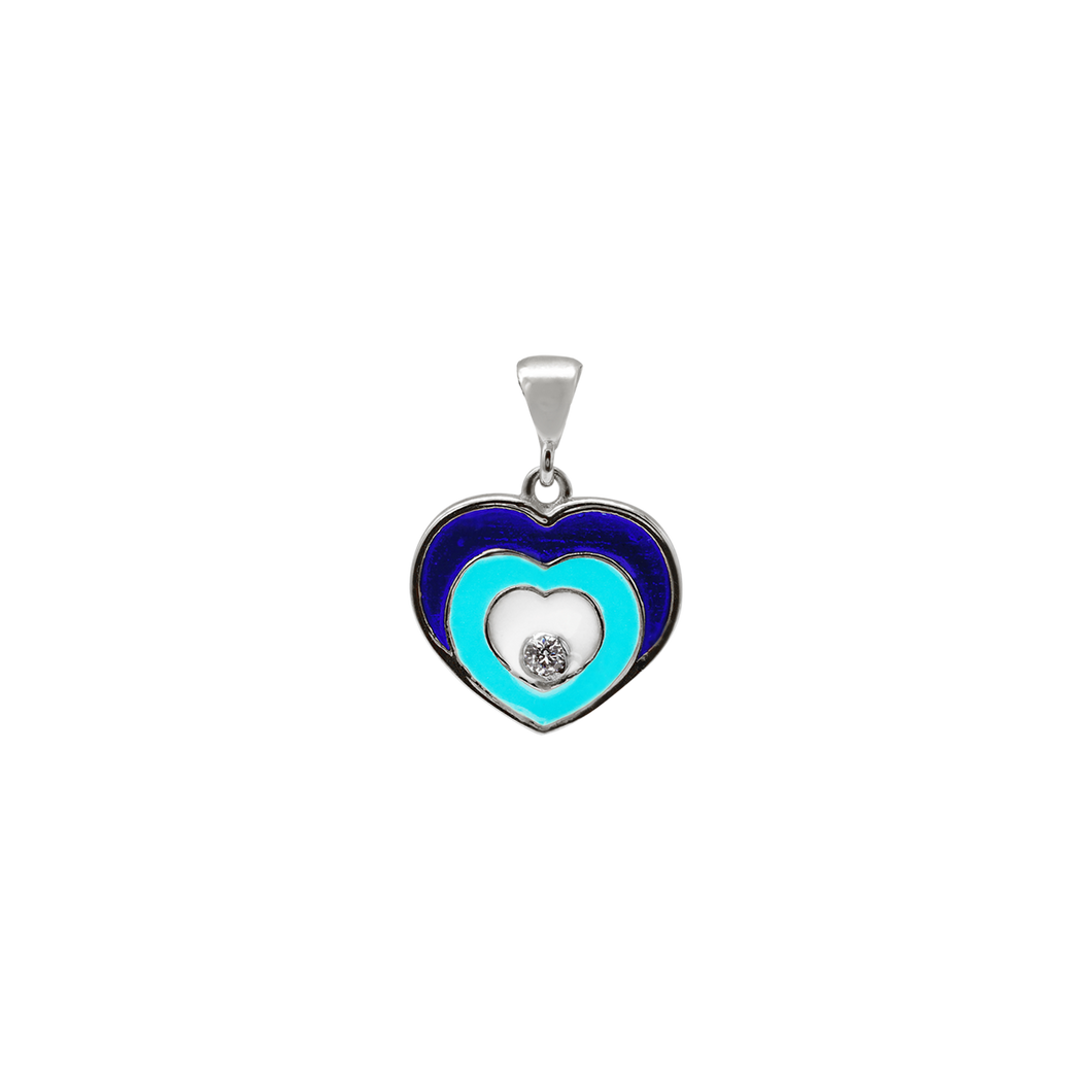 ITI NYC Heart Shaped Evil Eye Pendant with Blue and White Enamel in Sterling Silver