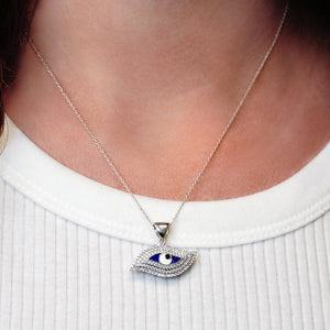 ITI NYC Evil Eye Pendant with Blue Enamel in Sterling Silver