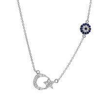 Load image into Gallery viewer, ITI NYC Moon, Star, and Evil Eye Necklace in Sterling Silver
