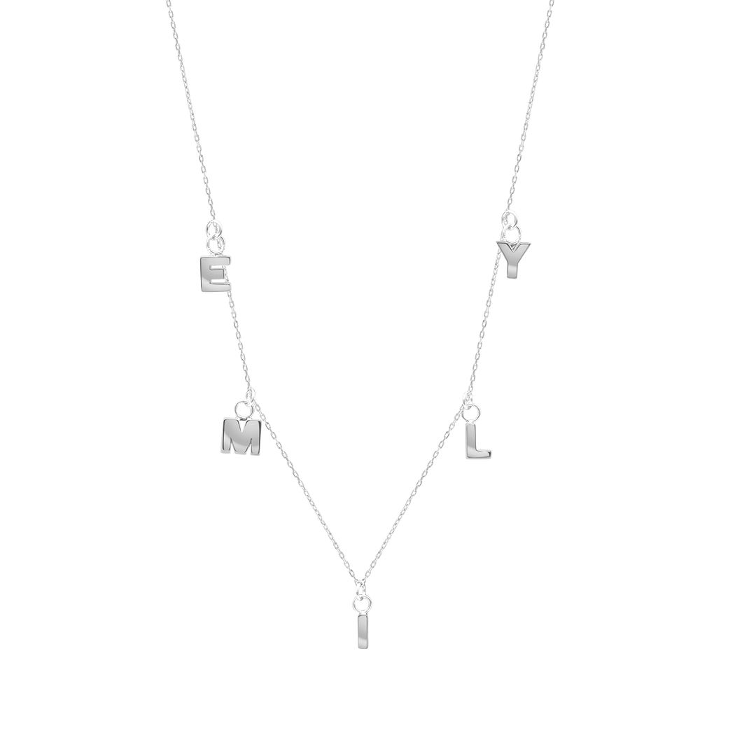 Small Block Hanging Initial Necklace in Sterling Silver